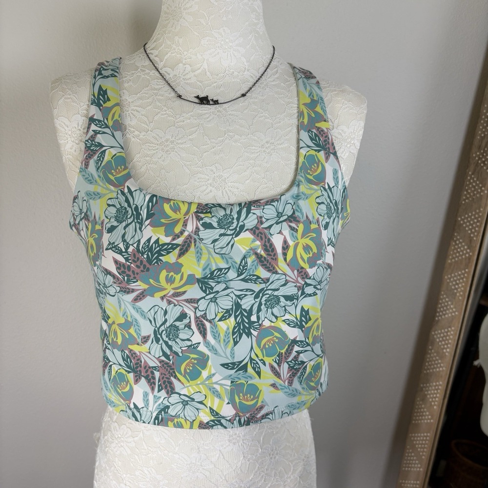 Dip Womens XL Blue Floral Yoga Athleisure Strappy Back Swim Top